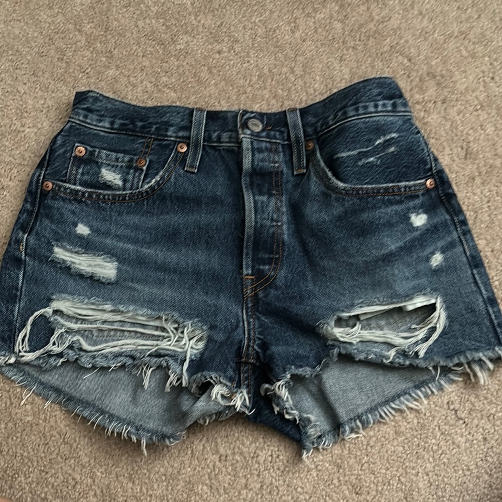 High-Waisted Blue Jean Shorts with Distressed Hem